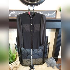 Anne Klein Black Sheer Sleeve Top